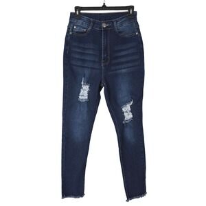 Bob Jeans‎ Womens Skinny 11/12 High Rise Distressed Blue Denim